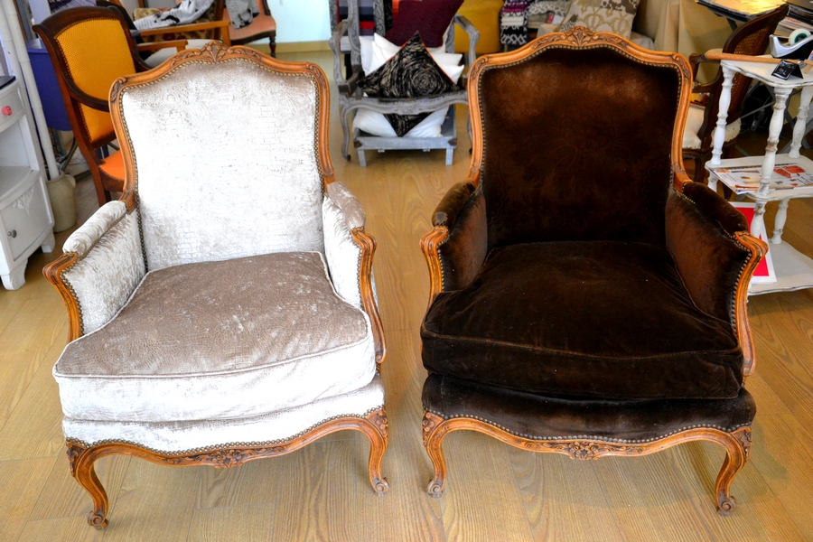 Fauteuil Marron avant & Collection Fauna Beige Apres