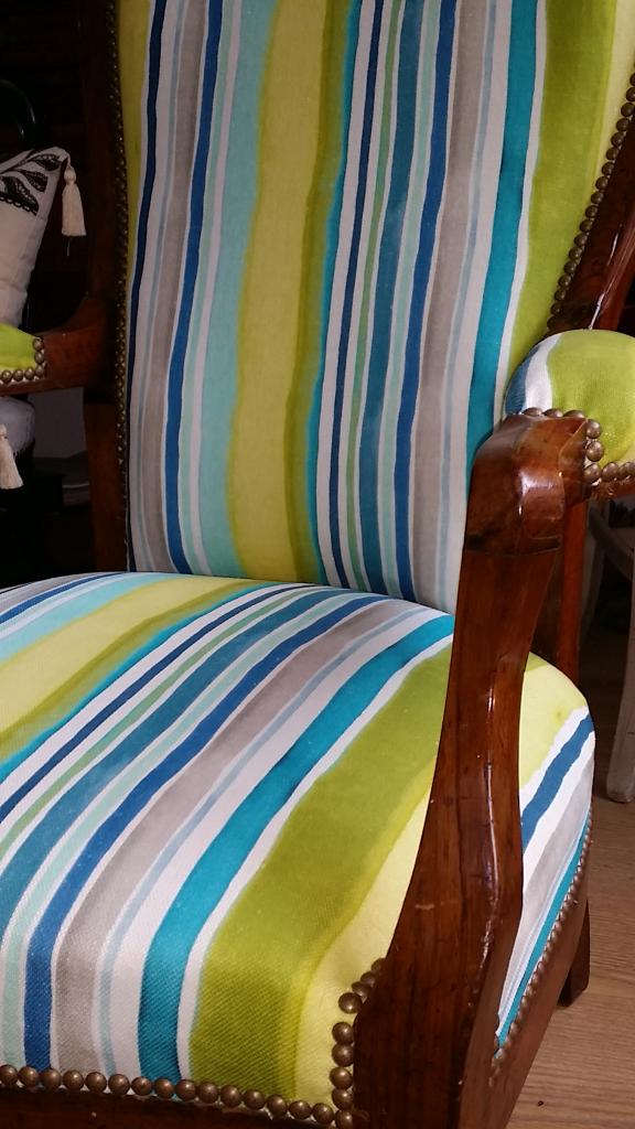 Voltaire Collection Design; Sunrise stripe linen Aqua /Citrus !