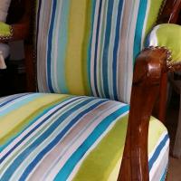 Voltaire Collection Design; Sunrise stripe linen Aqua /Citrus !